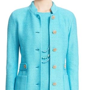 St. John Aqua Windy Knit Topper Jacket w/ Waist Tabs